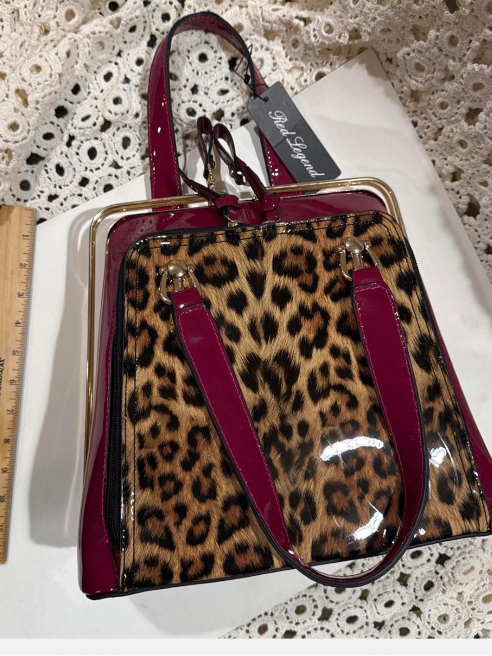 Leopard Print Patent Satchel with Magenta Trim - Women Bags